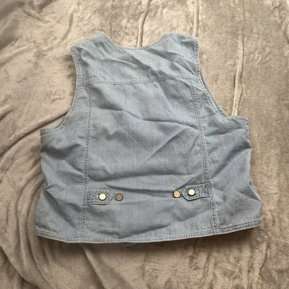 Liz wear Liz Claiborne Denim Western Vest Size M Blue Floral Patchwork Button - Picture 2 of 15